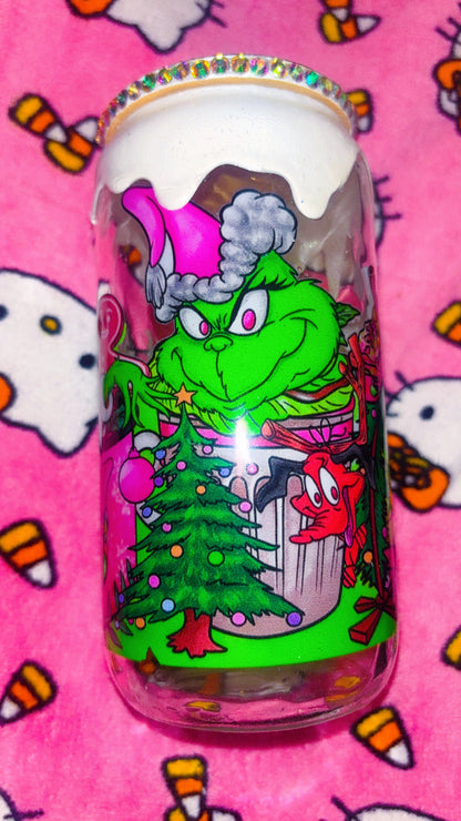 Grinch Christmas glass tumbler