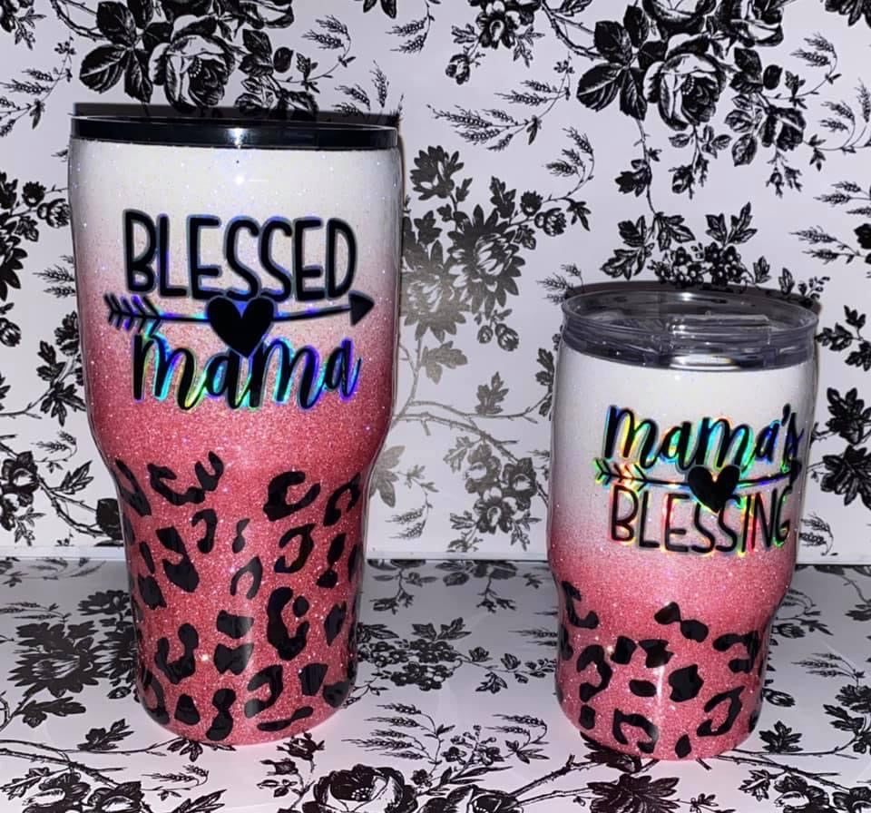 Happy Blessed mama glitter mason jar, glitter tumbler, mama tumbler